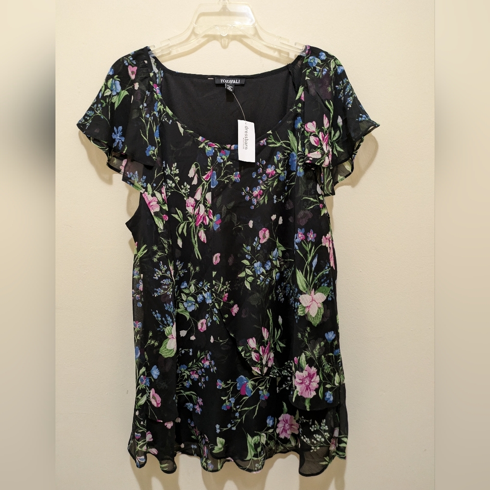 Roz & Ali black with floral print blouse - 2x